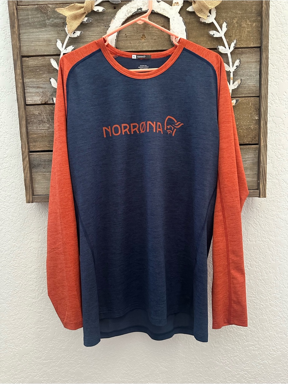 Norrona Norway Men’s Long Sleeve Shirt - Navy and Orange size XL